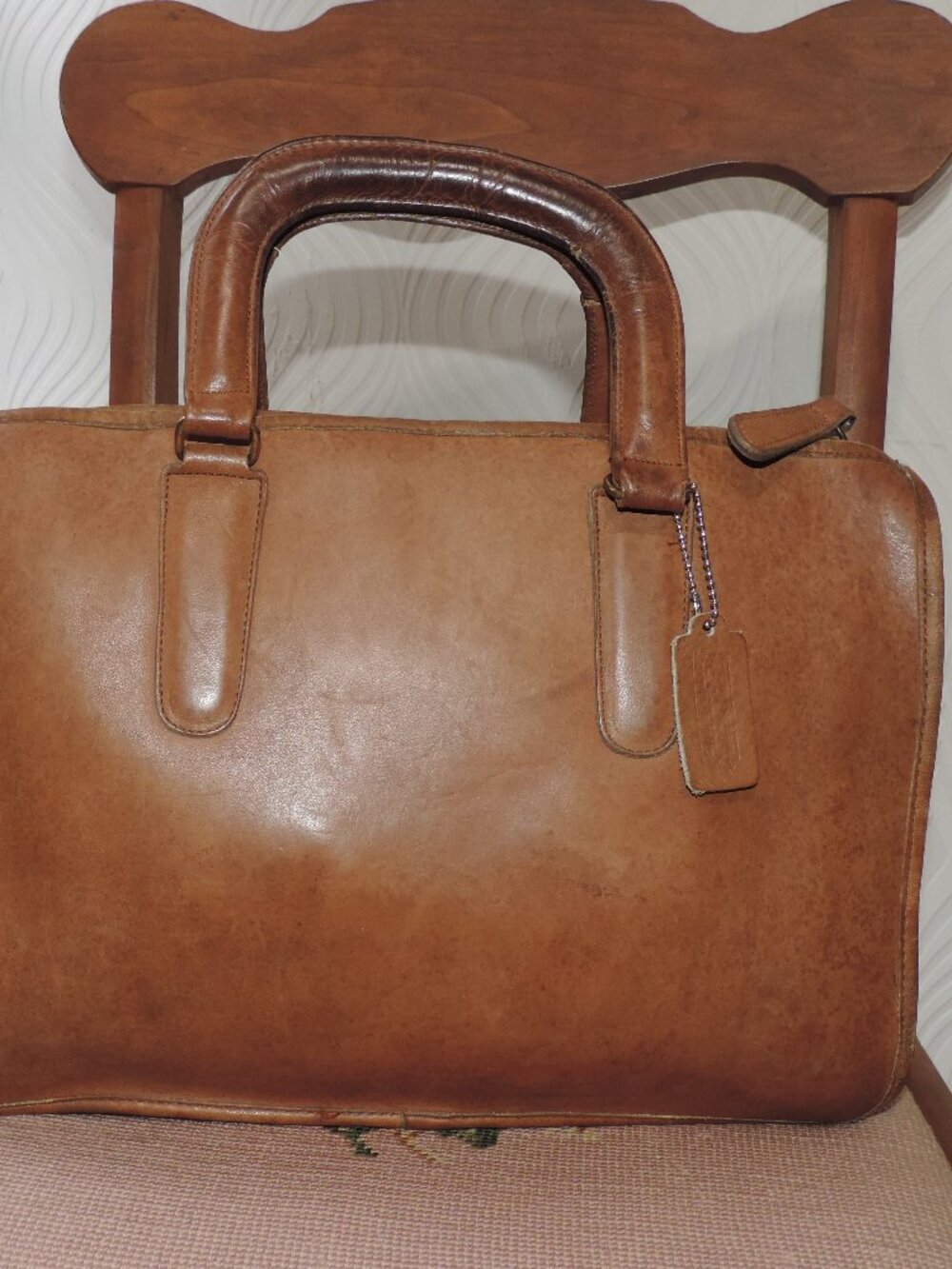 COACH Leather Slim Satchel Style #9430 in British Tan Vintage 70s/80s NYC made